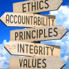 Woodden signpost, ethics (Shutterstock, 3d_creation)