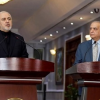 Iraqi FM Mohammad al-Hakim with Irans Mohammad Javad Zarif, Baghdad 260519 (Tasnim)